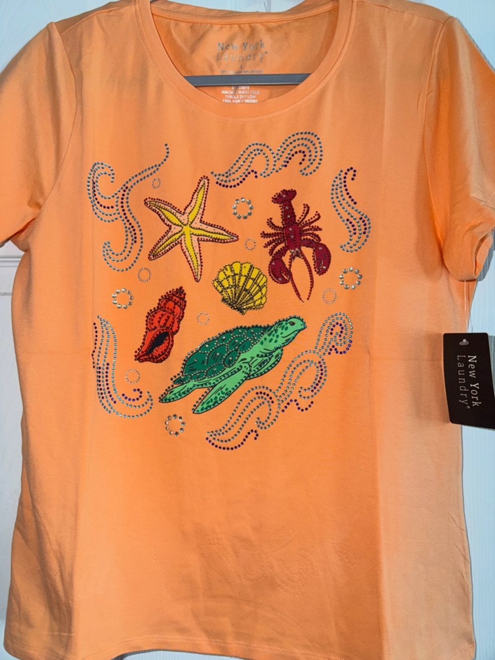 New York Laundry Orange Short-Sleeve Women’s Tee with Colorful Sea Life